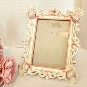 Elsa Glazed Soft Pastel 3D Pink Rose Buds & Green Leaves Table Frame 8" x 9"